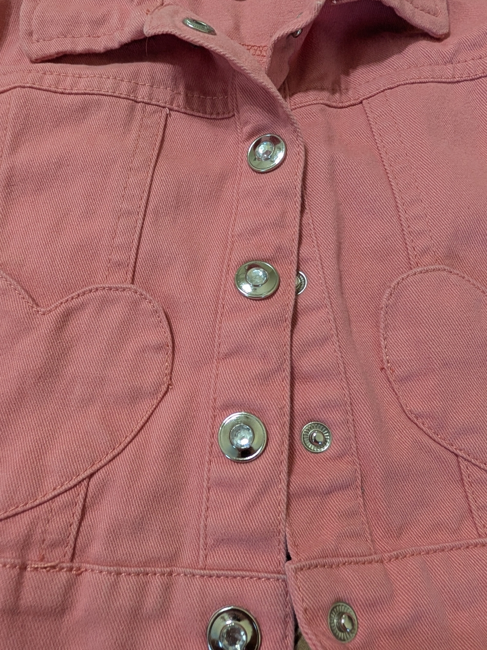 Little Lass Girls' Size 6 Pink Heart Pocket Denim Jacket - Picture 2 of 7